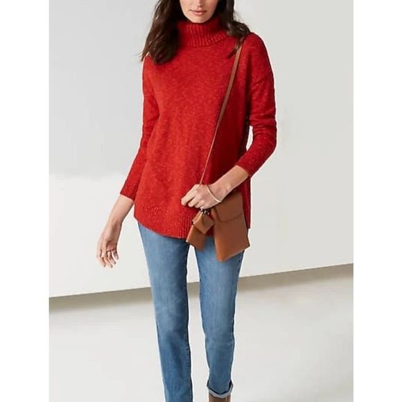 J. Jill Sweaters - J. Jill Size Large Petite Cabin Mixed-Tweed Sweater Chili Multi Red Women New
